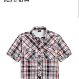 Harley-Davidson Plaid Short-Sleeve Button-Down Shirt - White, Black & Orange